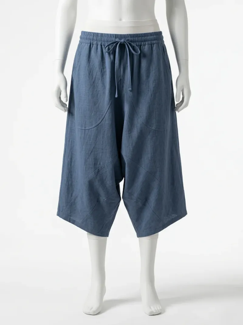 Short large lin coton oversize décontracté homme