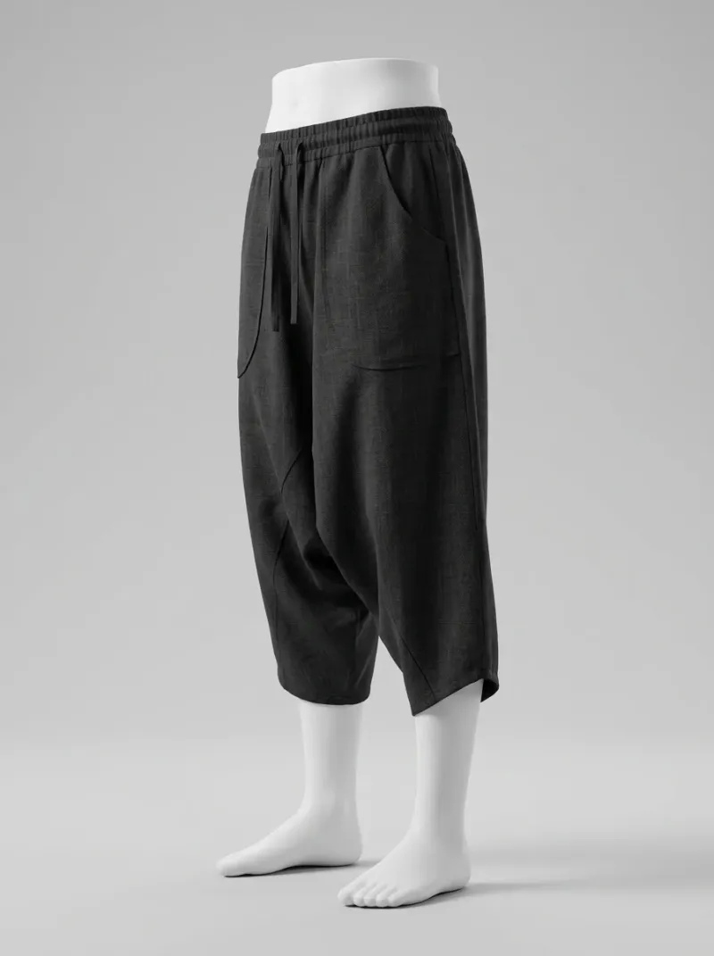 Short large lin coton oversize décontracté homme