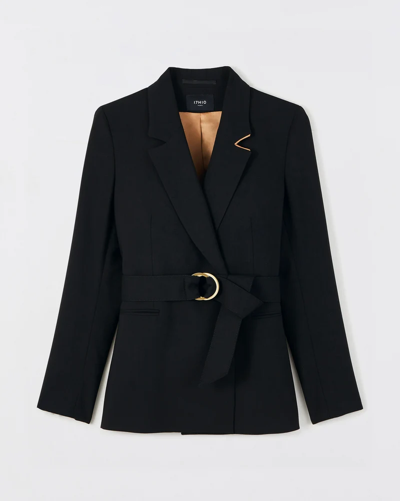 Veste ceinturée Olbia - Noire super 120's