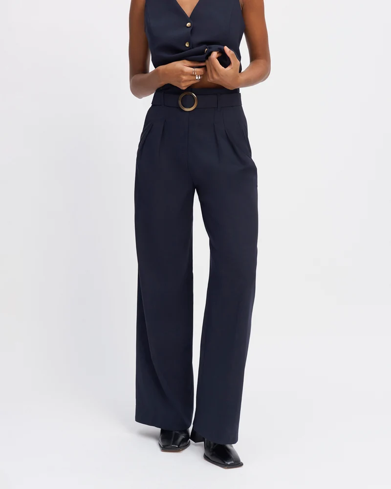 Pantalon palazzo Panama - Bleu Marine