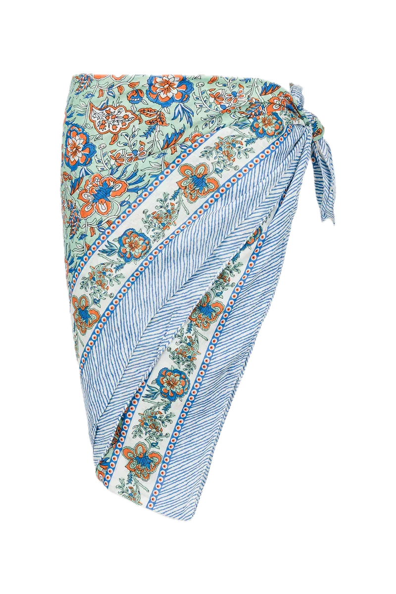 Le Paréo - Imprimé Fleurs Orange - Bleu