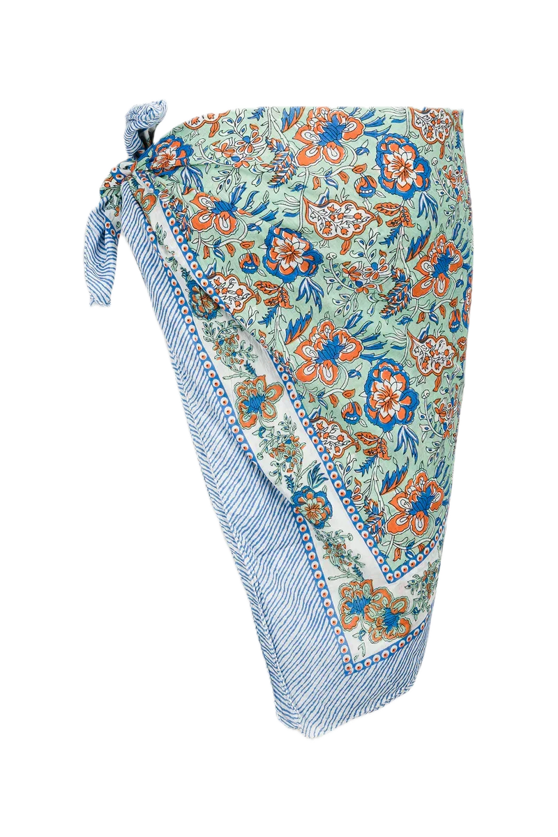 Le Paréo - Imprimé Fleurs Orange - Bleu