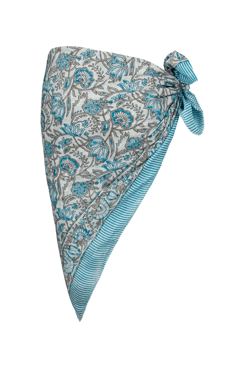 Le Paréo - Imprimé Fleurs - Turquoise