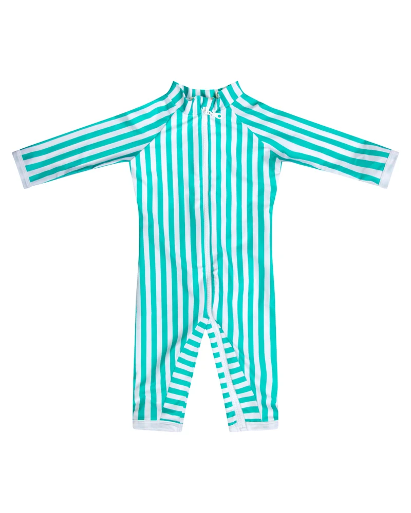 Full-leg bodysuit Grand-Galet Aquagreen/White stripe UPF 50+