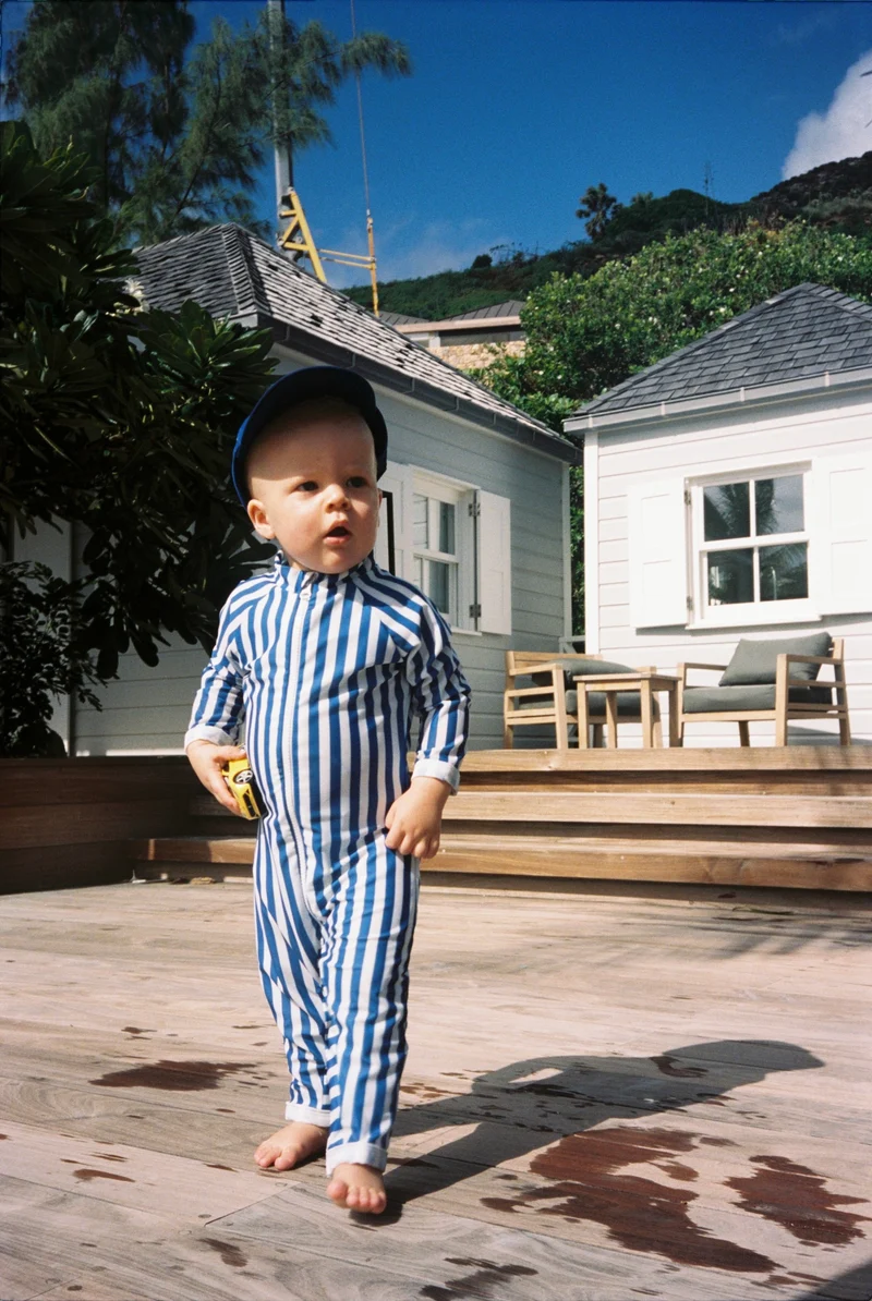 Full-leg bodysuit Grand-Galet Blue/White stripe UPF 50+