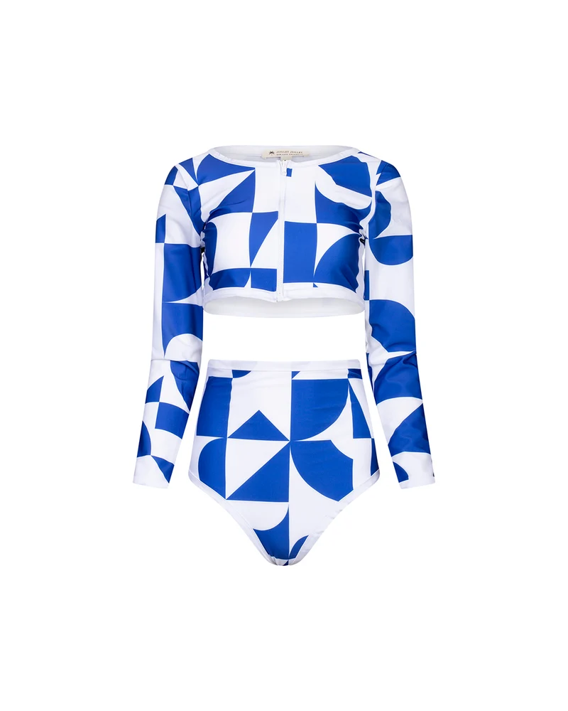 Long sleeve crop top Giulia Geometric Blue UPF 50+