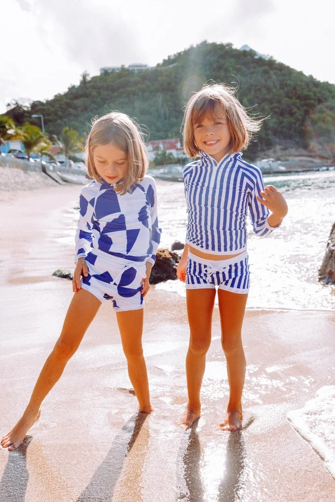 Saline Rashguard Blue/White geometric print UPF 50+