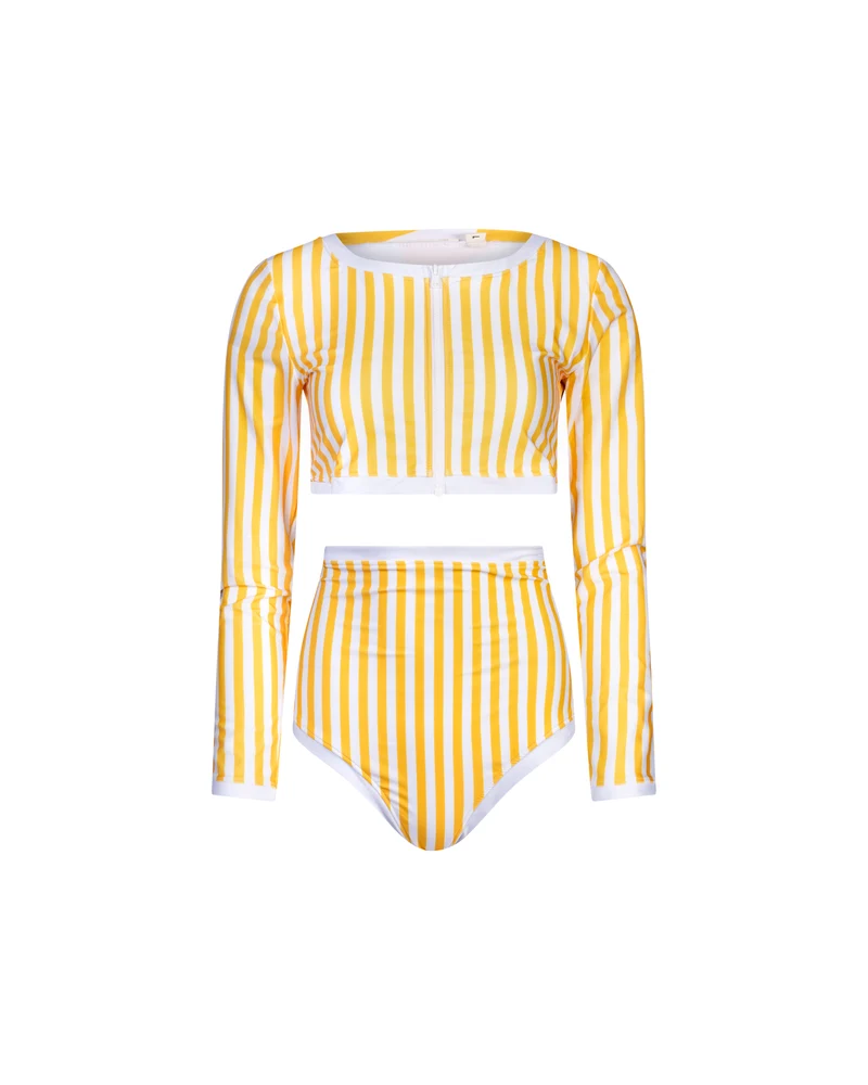 Long sleeve crop top Giulia Yellow/White stripe UPF 50+