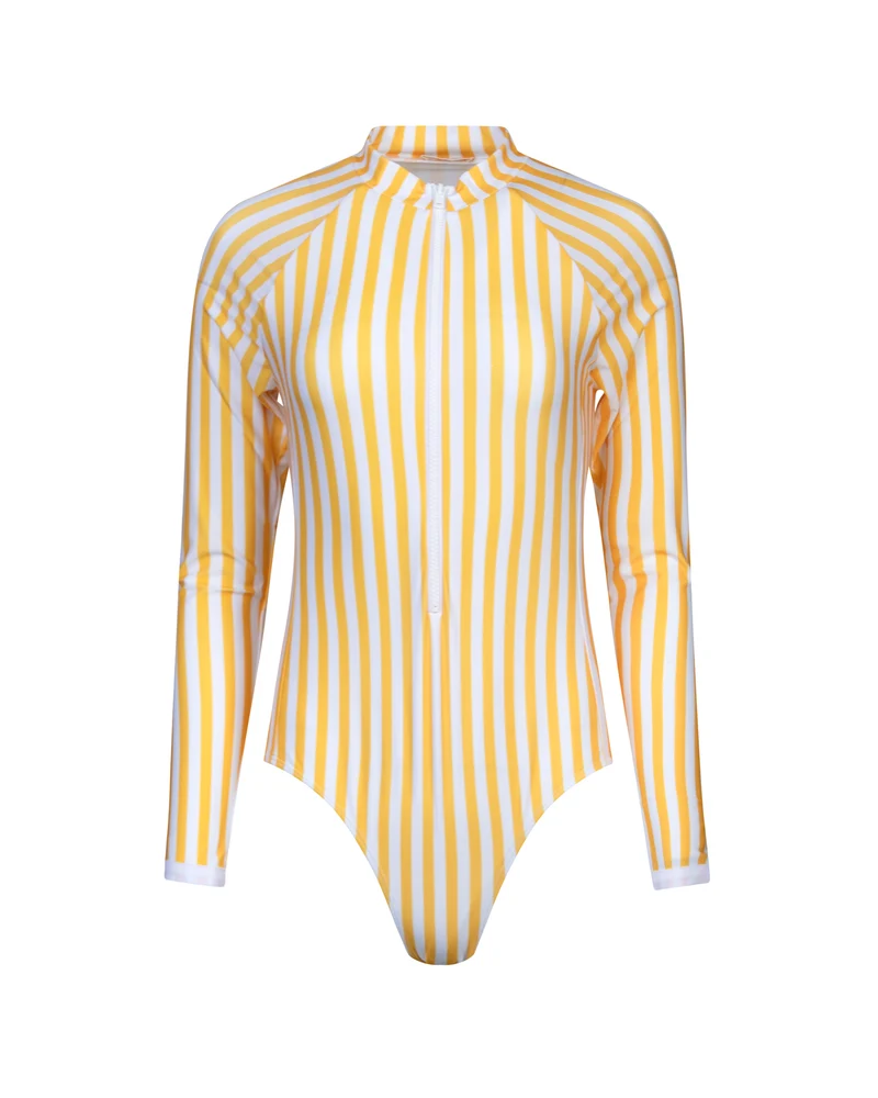 Grande Palombaggia one piece Yellow/White stripe UPF 50+