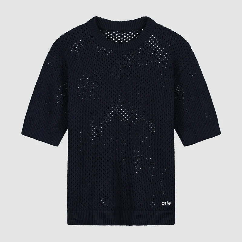 T-shirt en maille crochetée - Marine