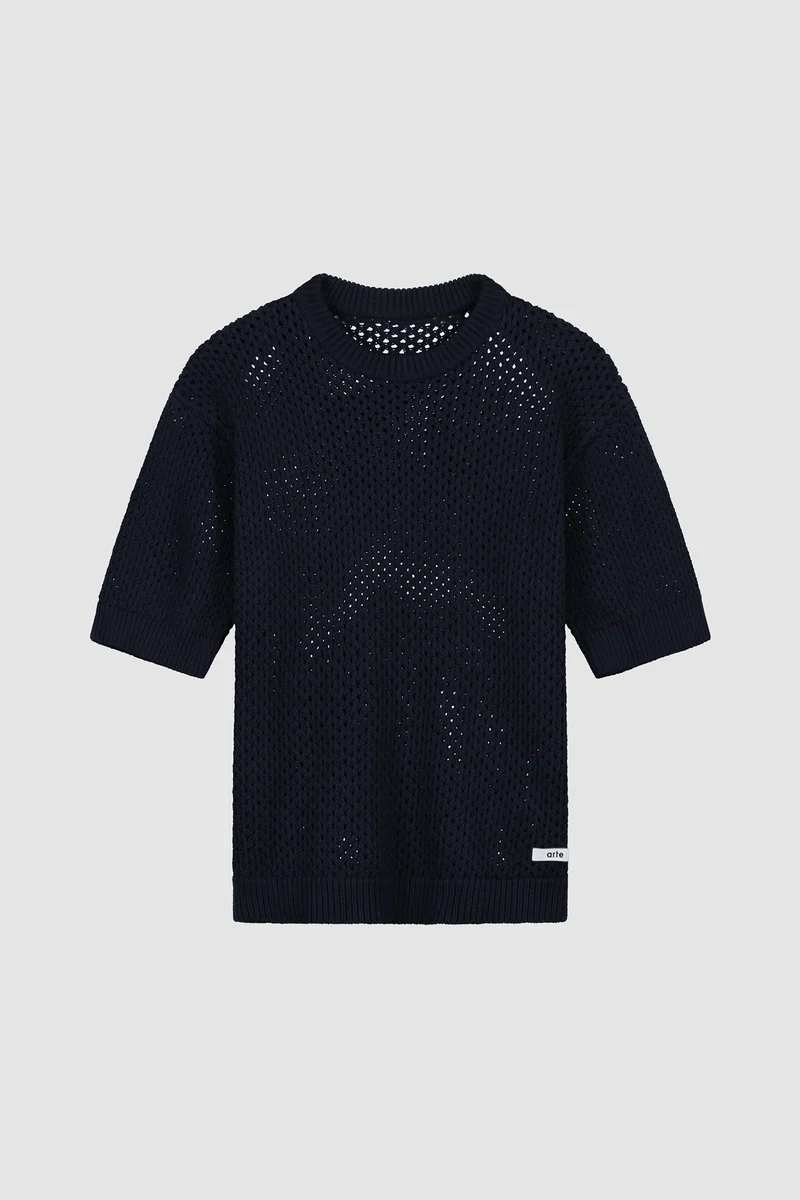 T-shirt en maille crochetée - Marine