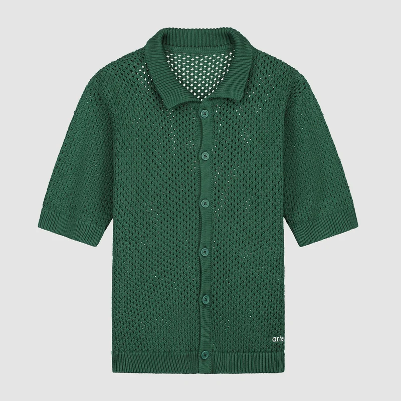 Chemise à boutons en tricot crocheté - Vert
