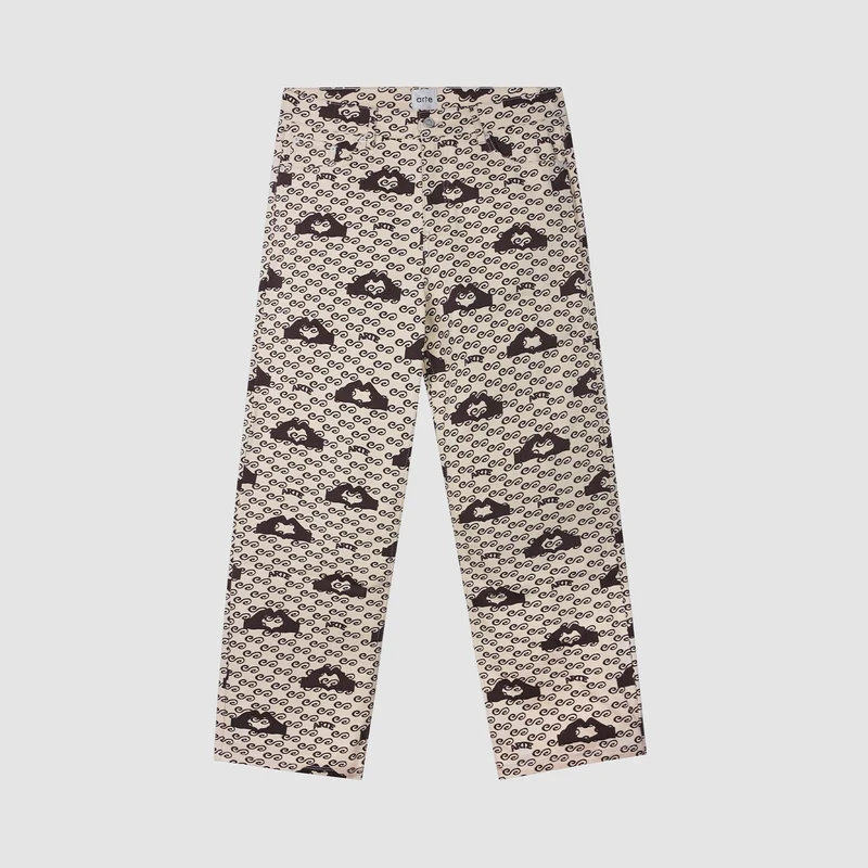 Pantalon imprimé cœur de main - Crème/Marron