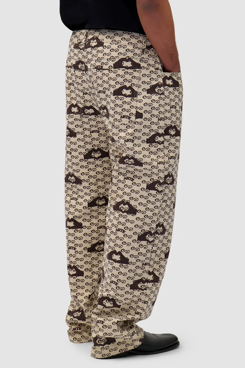 Pantalon imprimé cœur de main - Crème/Marron