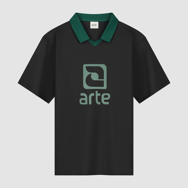 T-shirt avec col à logo - noir/vert