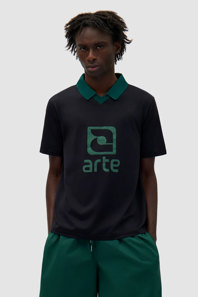 T-shirt avec col à logo - noir/vert