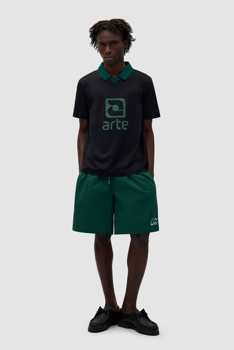 T-shirt avec col à logo - noir/vert