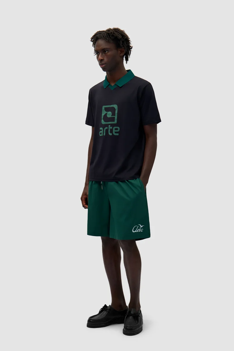 T-shirt avec col à logo - noir/vert