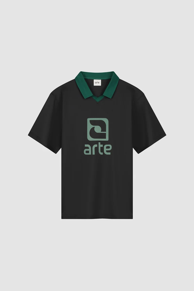 T-shirt avec col à logo - noir/vert
