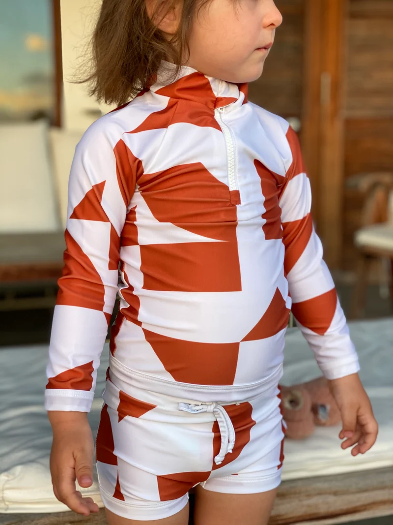 Gouverneur Boxer Rusty/White geometric print UPF 50+