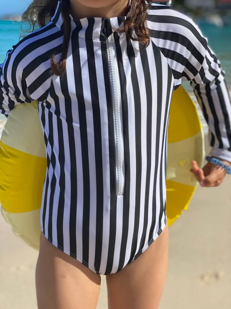 Palombaggia one piece Black/White stripe UPF 50 +