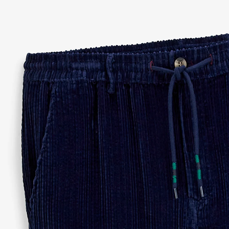 Pantalon velours côtelé coton taille élastiquée bleu marine foncé 557