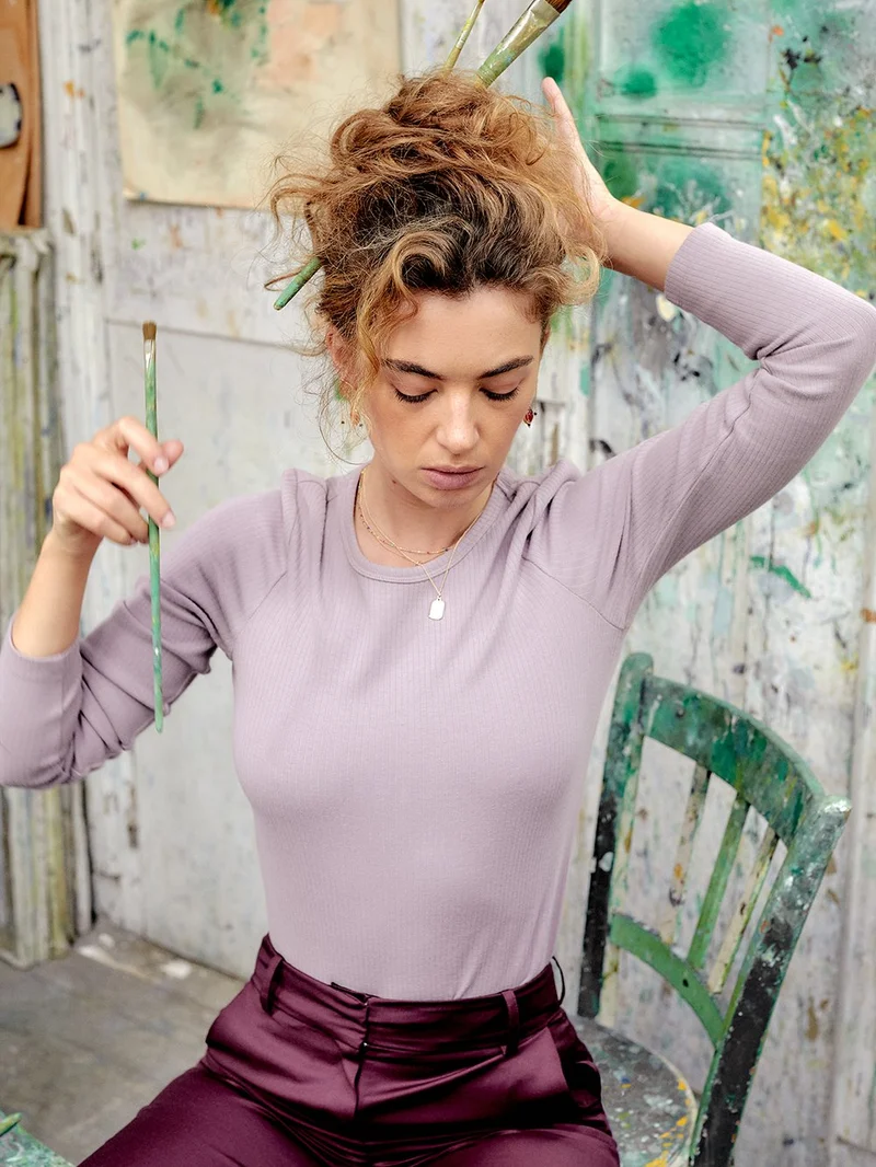 Pull en Coton Côtelé Lilas