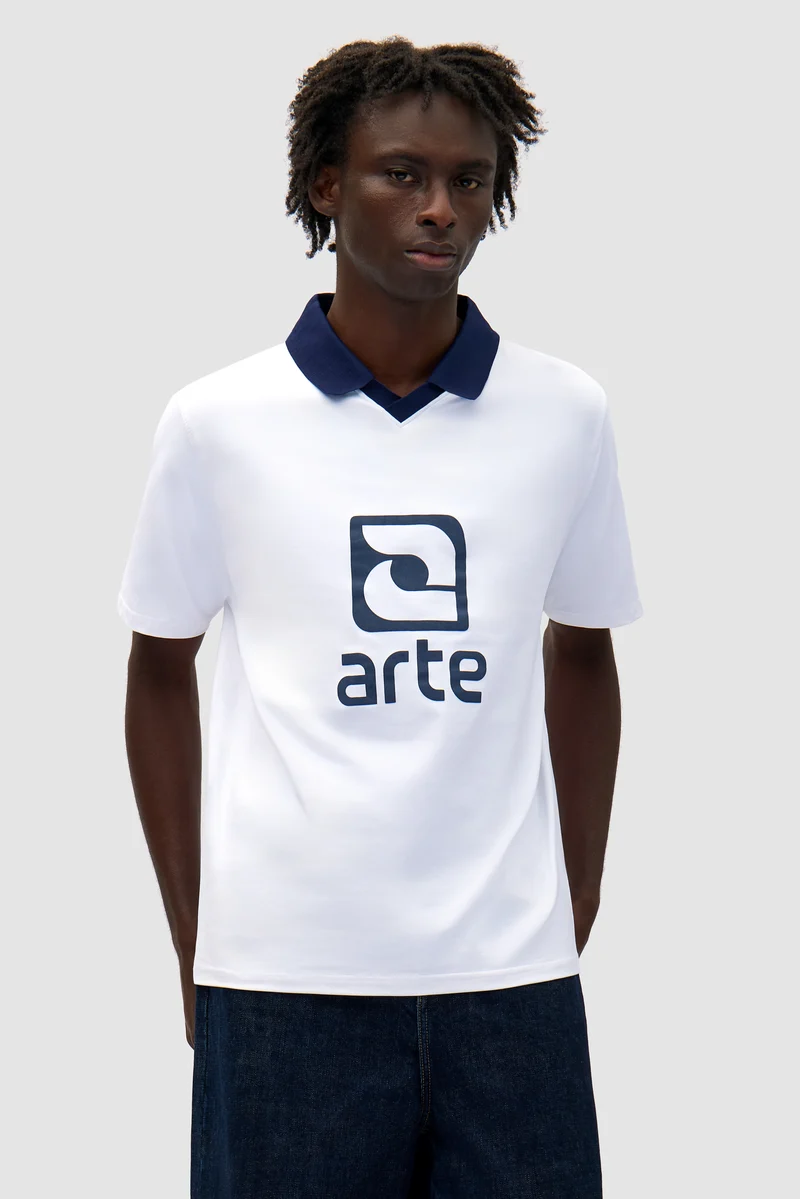T-shirt avec col à logo - Blanc/Marine