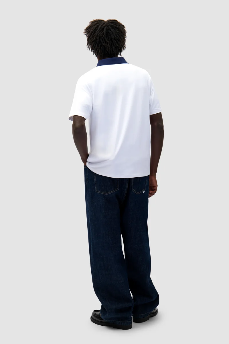 T-shirt avec col à logo - Blanc/Marine