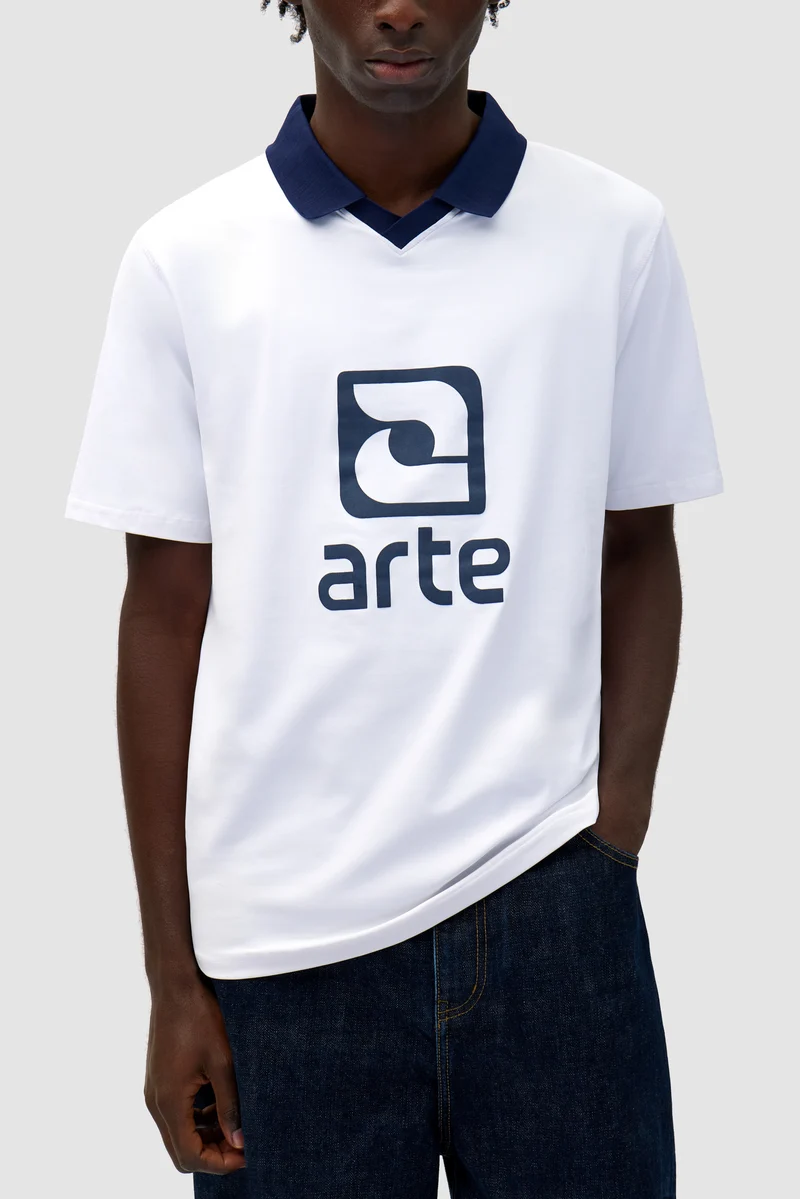 T-shirt avec col à logo - Blanc/Marine