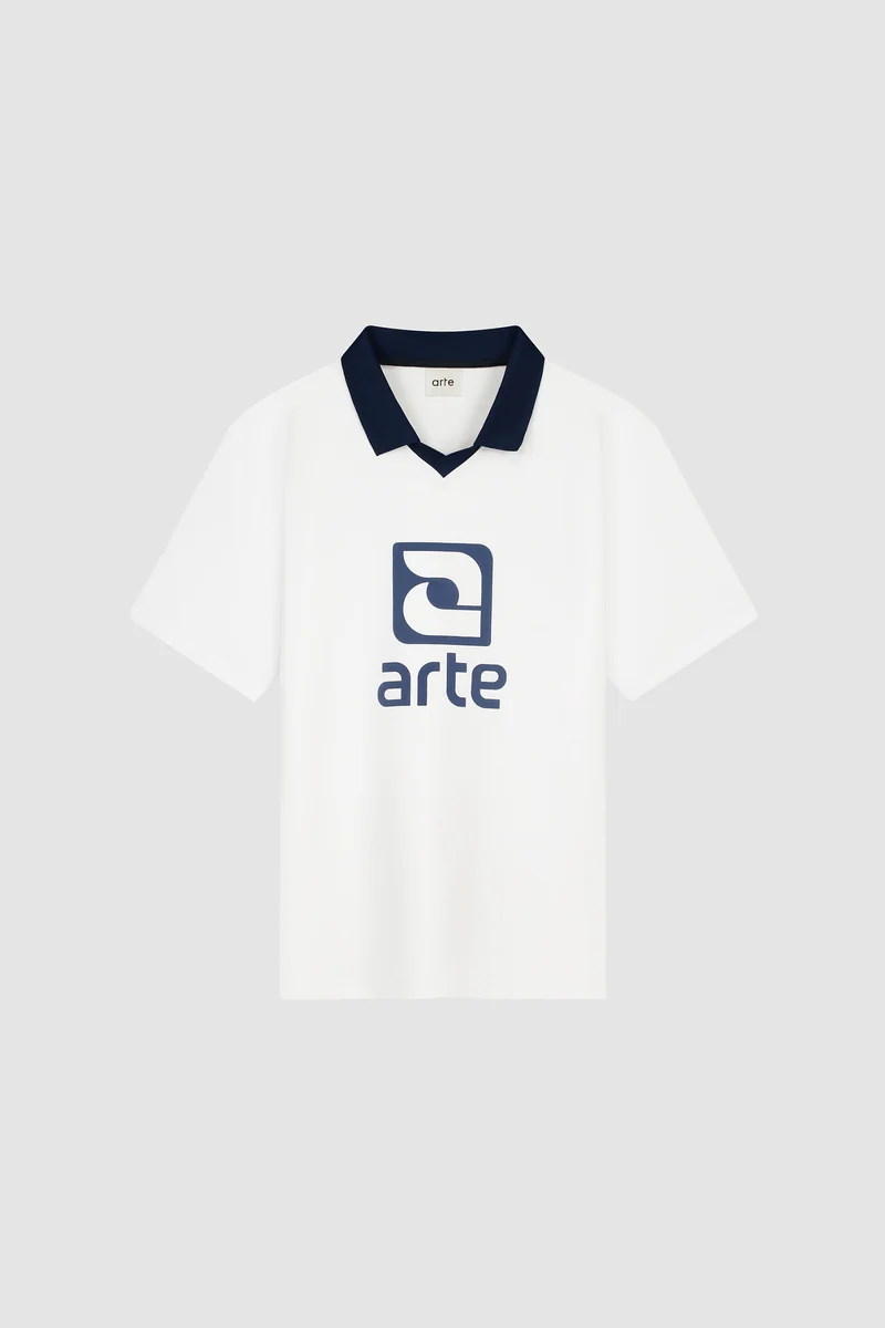 T-shirt avec col à logo - Blanc/Marine