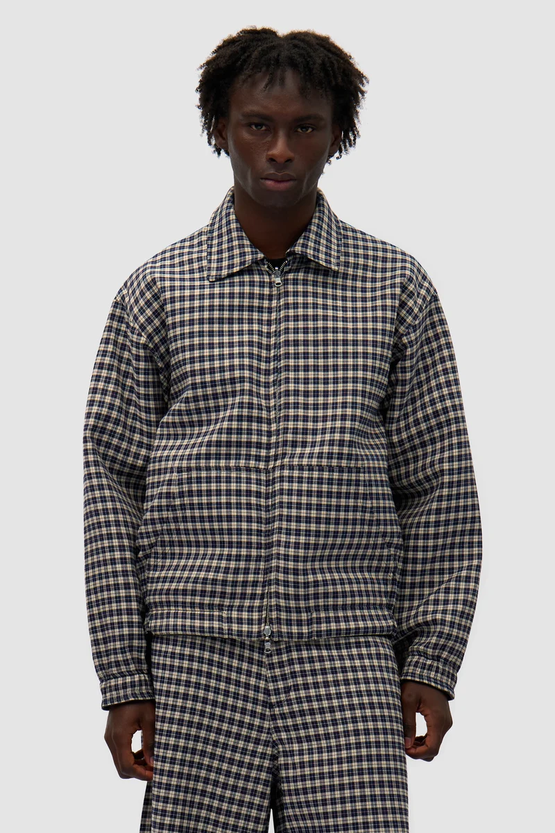 Veste en cuir réversible à carreaux - Noir/Plaid
