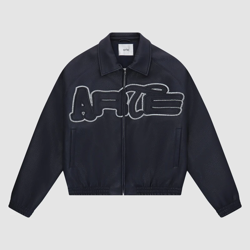 Veste en cuir à gros logo - Marine