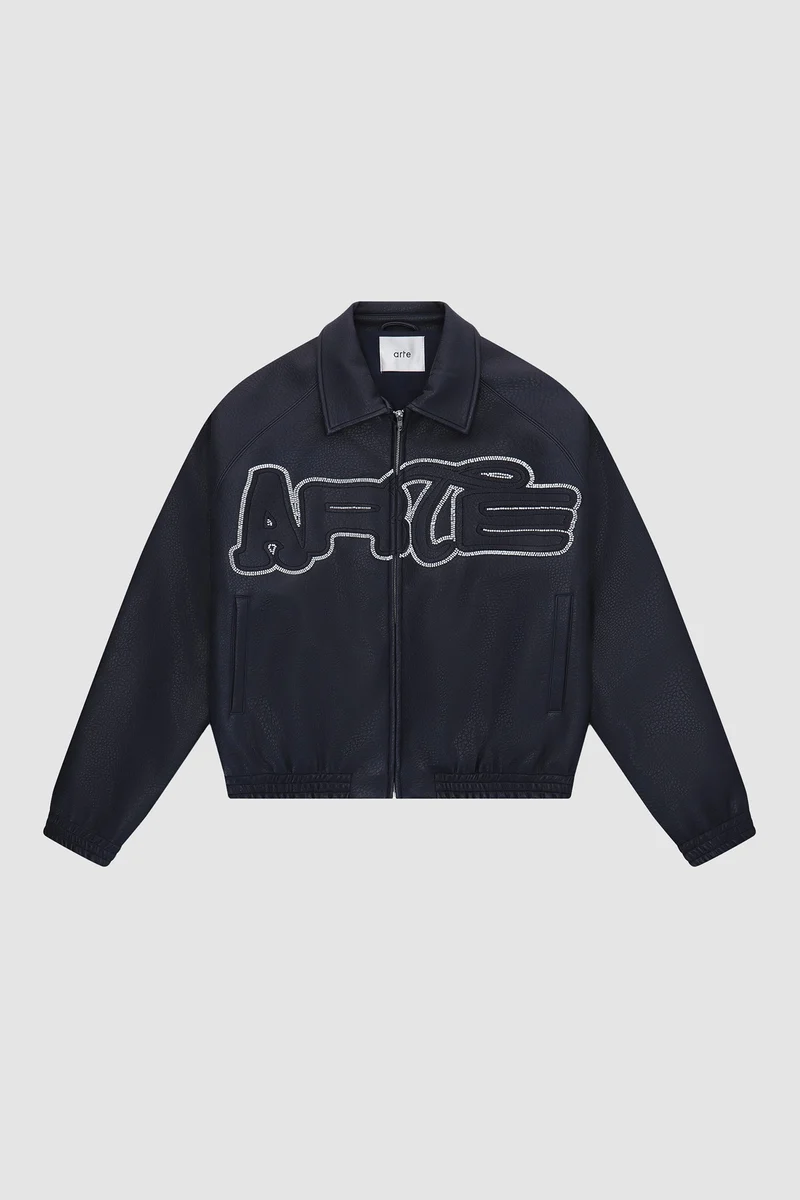 Veste en cuir à gros logo - Marine