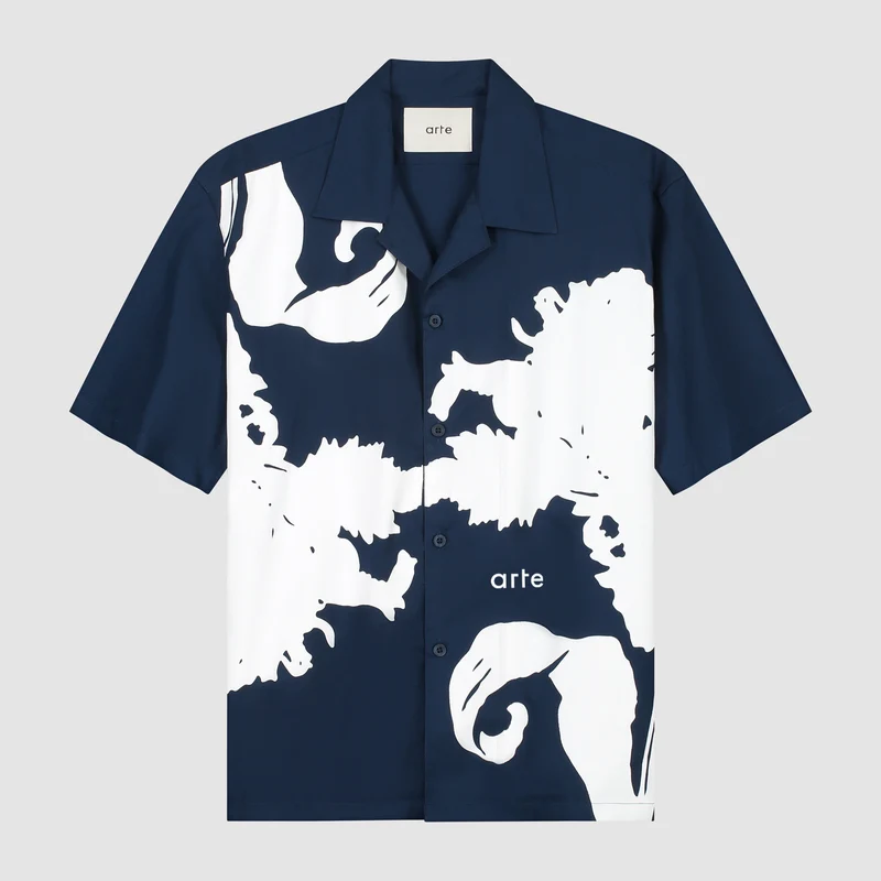 Chemise Big Flower - Bleu marine/blanc