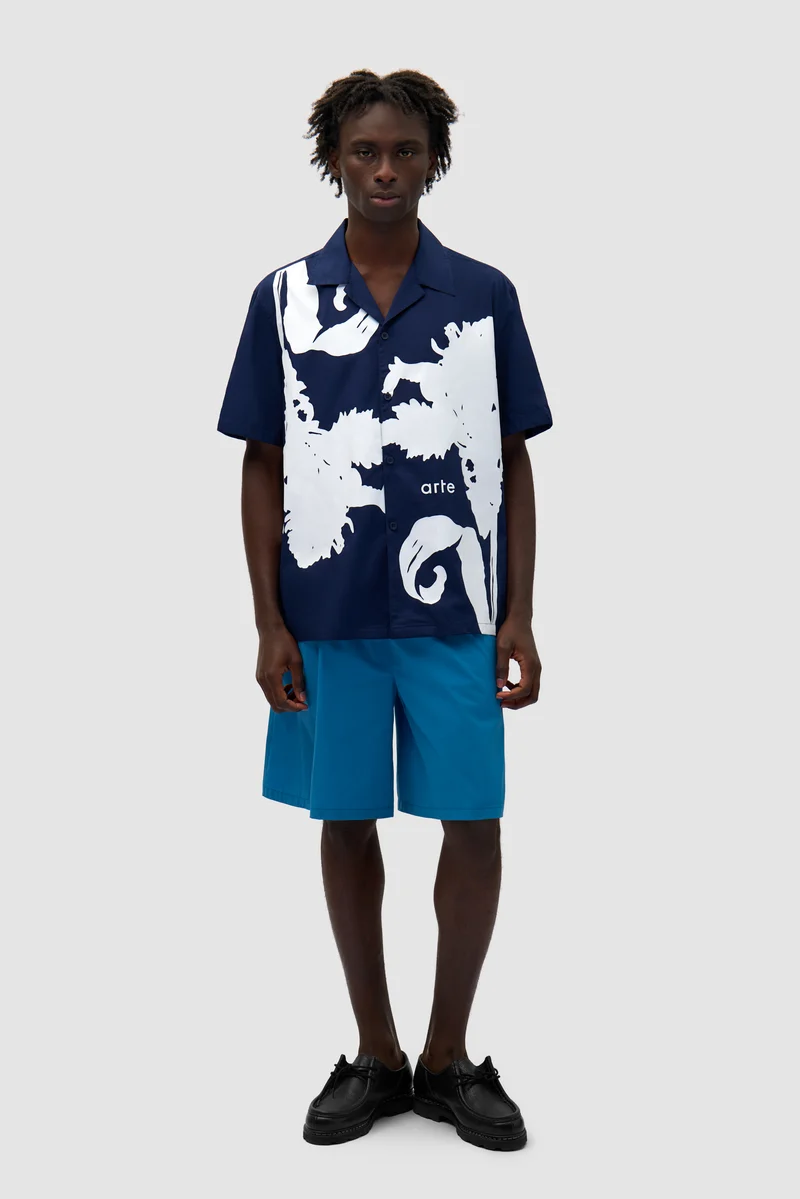 Chemise Big Flower - Bleu marine/blanc