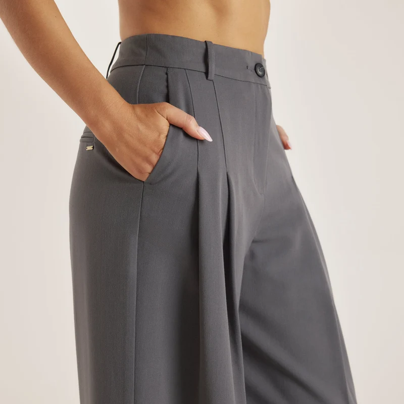 Pantalon Tailleur avec Revers - Charbon