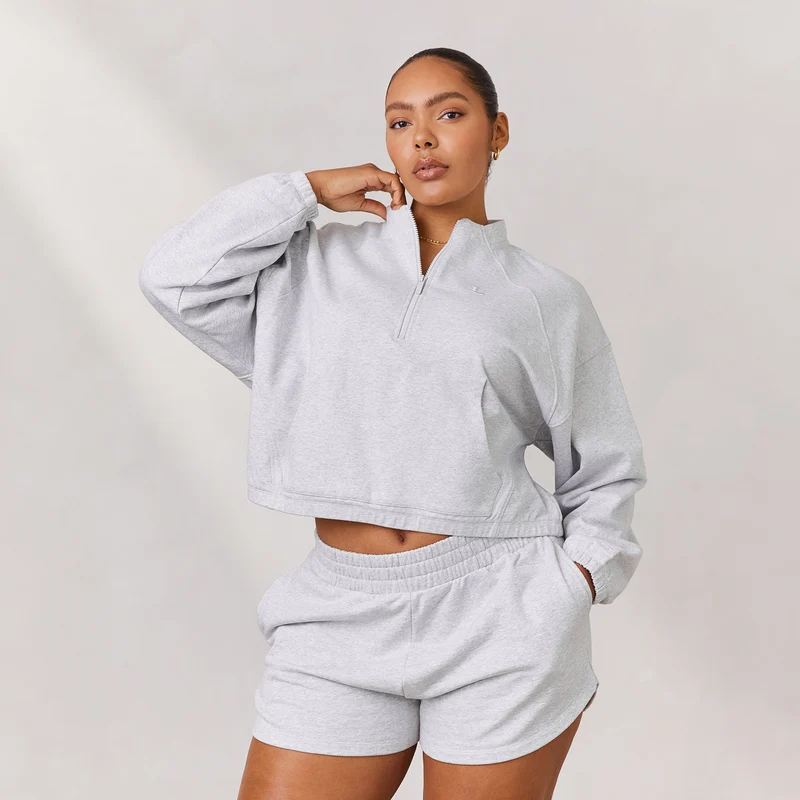 Varsity Pull avec Quart de Zip - Gris Givré