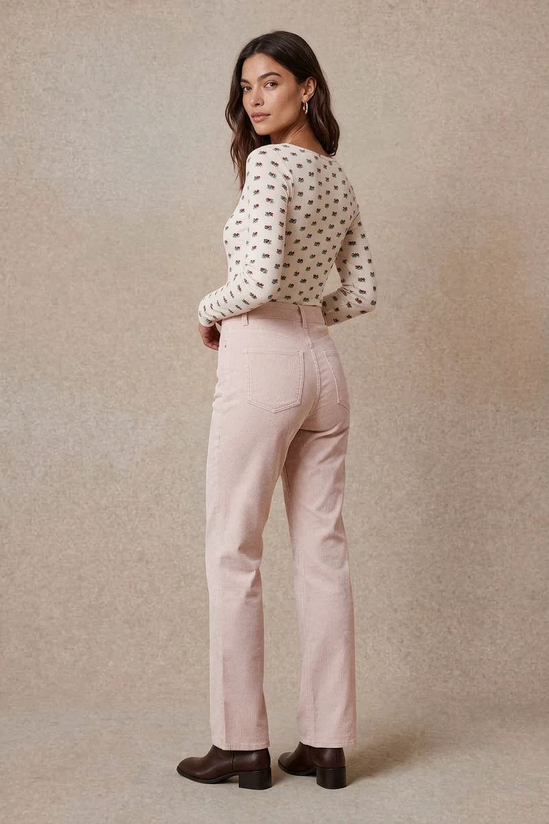 Pantalon Idéaliste en velours Rose Poudré