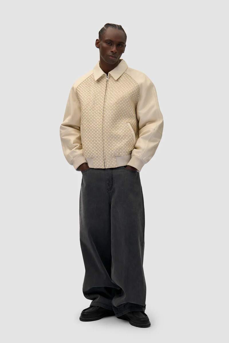 Veste en cuir carrée - Crème
