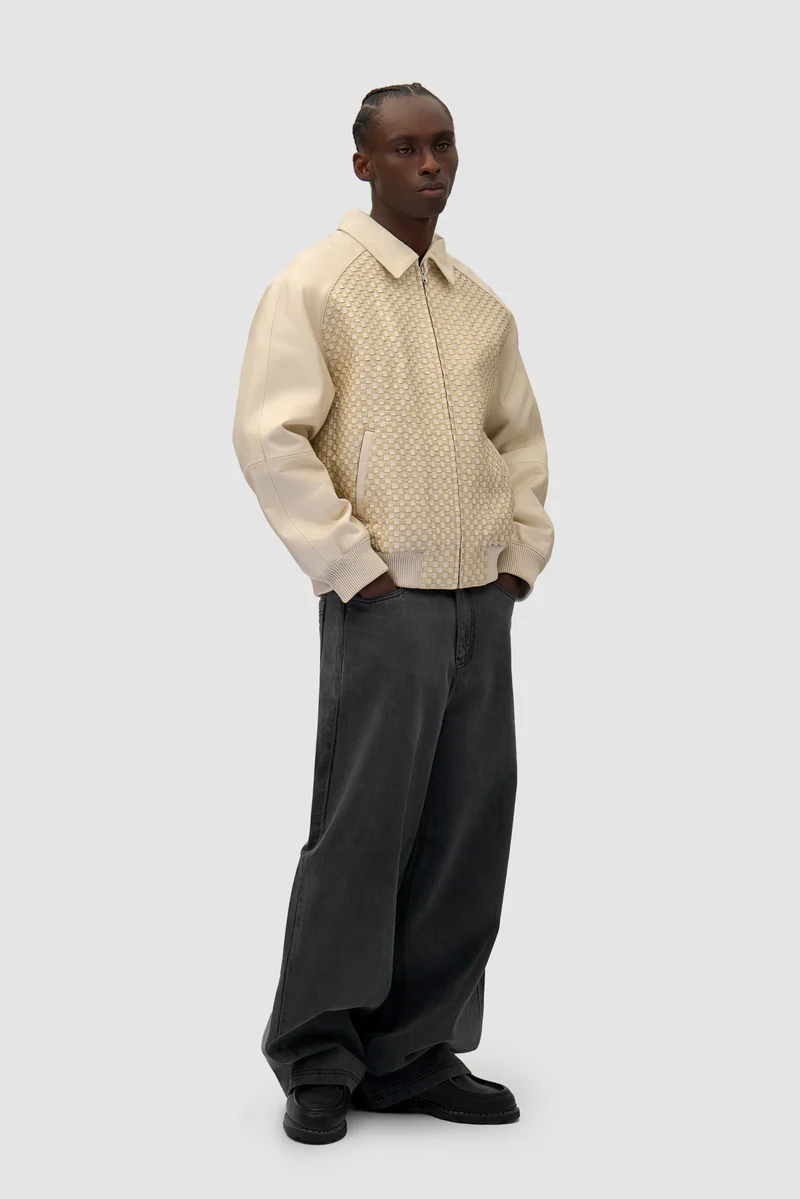 Veste en cuir carrée - Crème