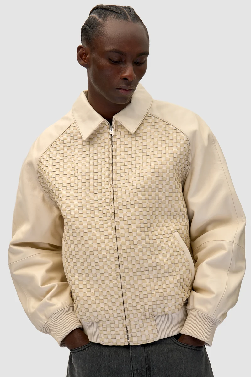 Veste en cuir carrée - Crème