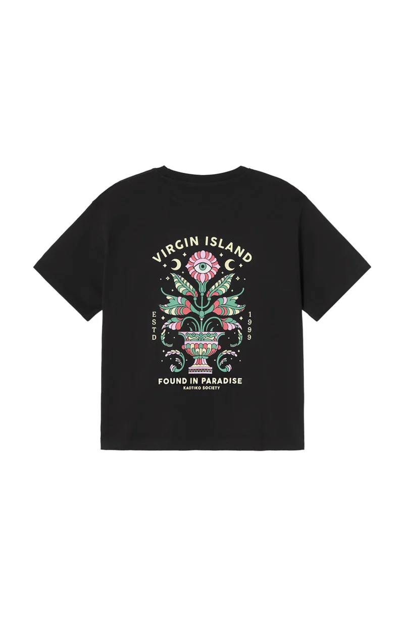 T-shirt Washed Found In Paradise Black