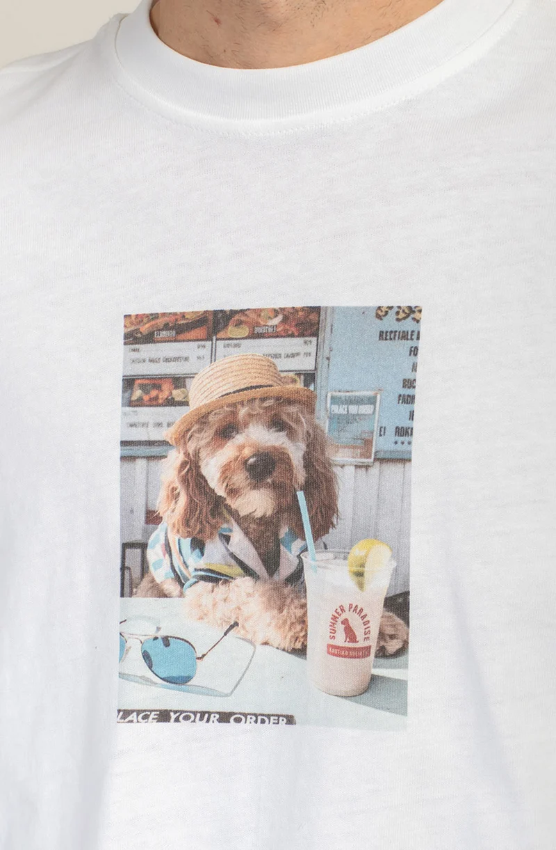 T-shirt court Paws & Relax en coton biologique blanc