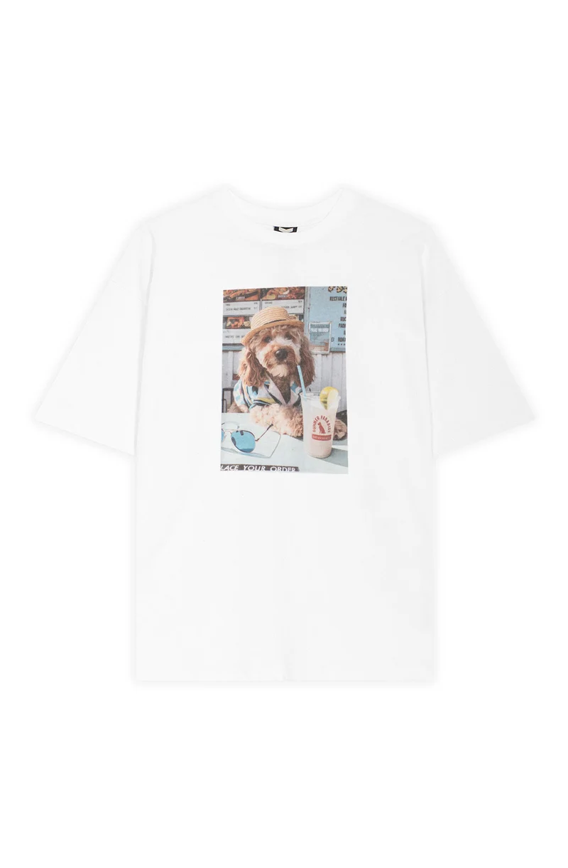 T-shirt court Paws & Relax en coton biologique blanc