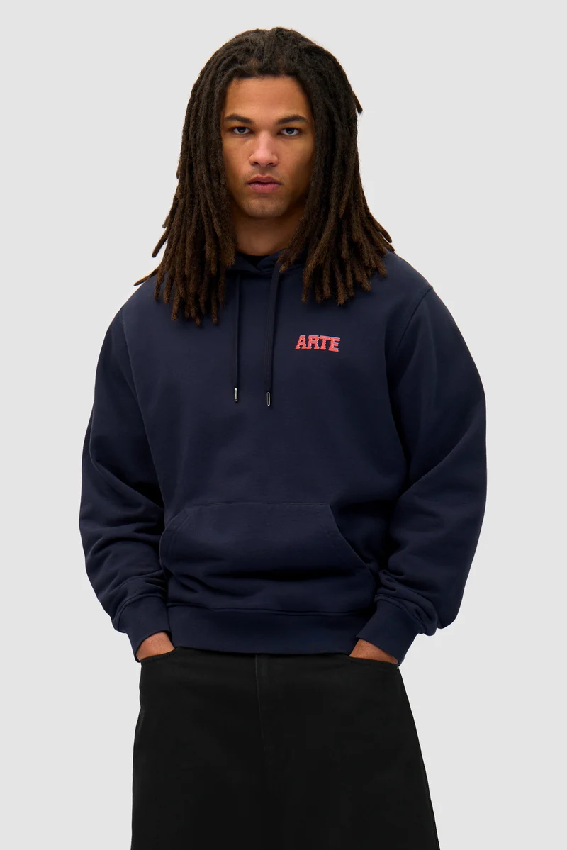 Sweat à capuche avec impression murale dans le dos - Navy