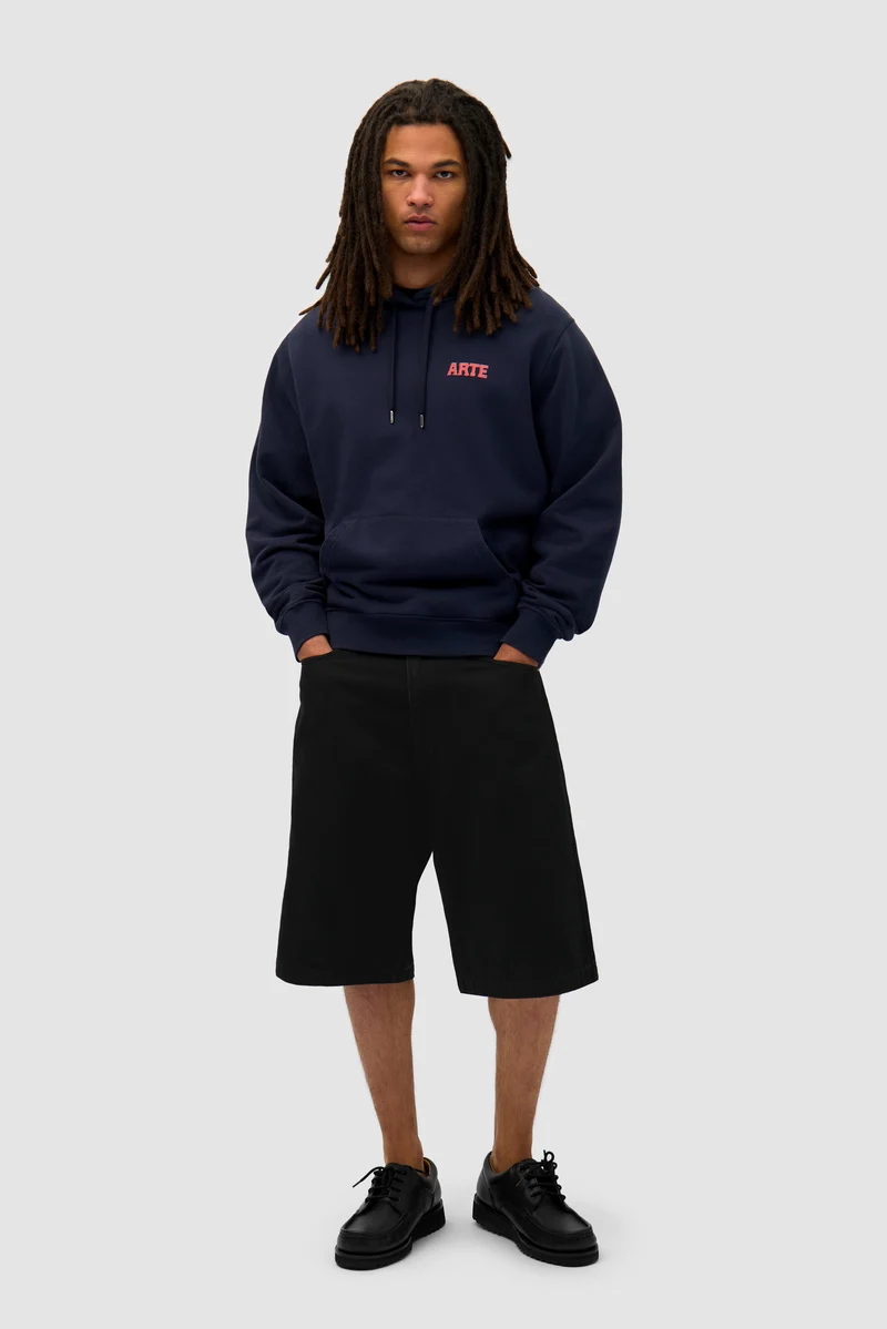 Sweat à capuche avec impression murale dans le dos - Navy