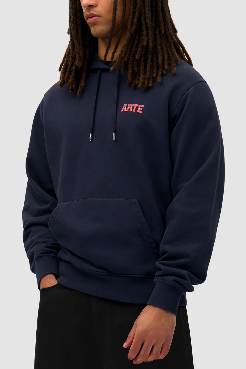 Sweat à capuche avec impression murale dans le dos - Navy