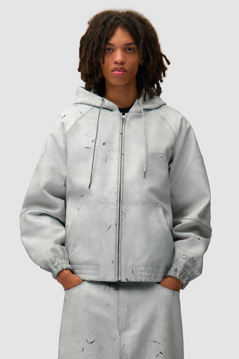 Veste en cuir craquelé - Blanc