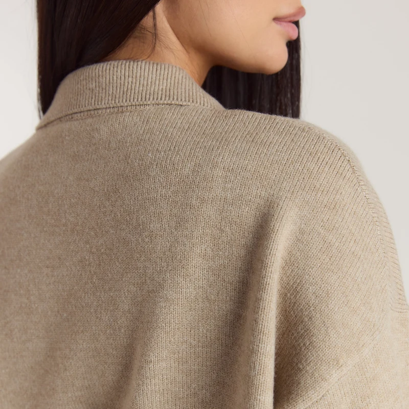 Pull à Col Boutonné - Vison